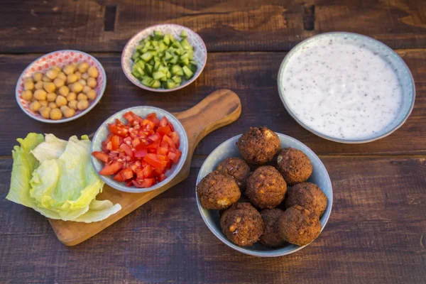 Zubereitung Von Falafel Kalbsfalafel Zutaten Schälchen — Stockfoto