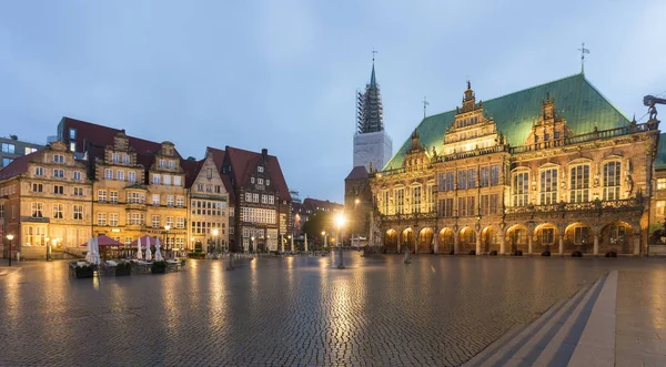 Германия Бремен Бременская Ратуша Рыночной Площади Вечером — стоковое фото