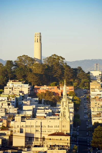 Usa California San Francisco Letecké Panorama Pohled Slunci Coit Tower — Stock fotografie