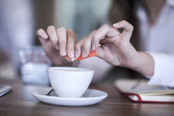 Person Putting Sweetener Coffee — Stock Photo, Image