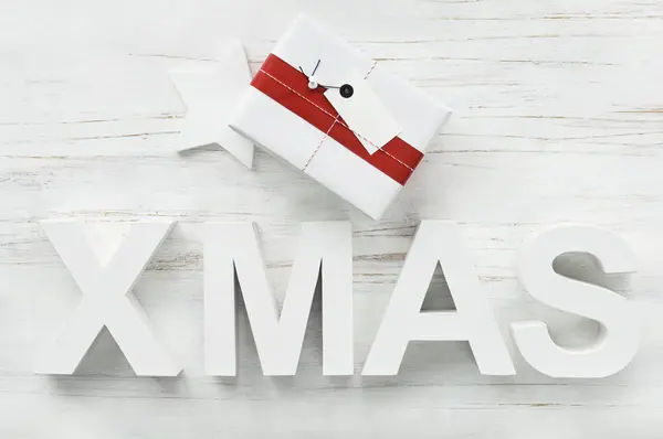 Christmas Present Star White Word Xmas — Stock Photo, Image