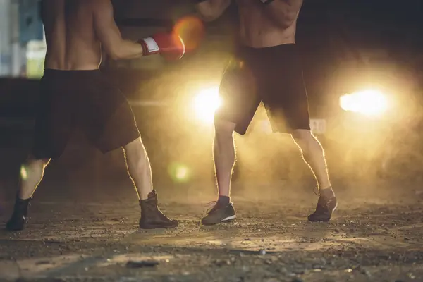 Two Boxers Fighting Abandoned Factory — Stock Photo, Image