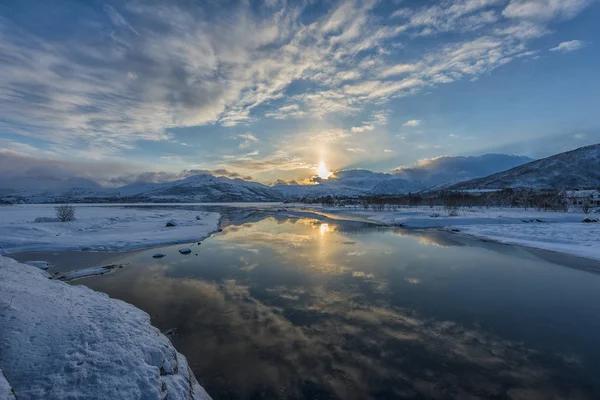 Norway Fjord Winter Sunset — Stock Photo, Image