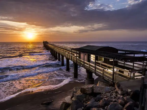 Namibie Swakopmund Promenade Bois Coucher Soleil Sur Eau — Photo