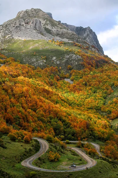 Испания Астурия Природный Парк Sohbdo Осенью Горной Вершиной Над Травой — стоковое фото