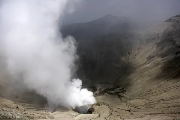 Indonesia Giava Vulcano Fuming Mount Brome Veduta Del Bordo Del — Foto Stock