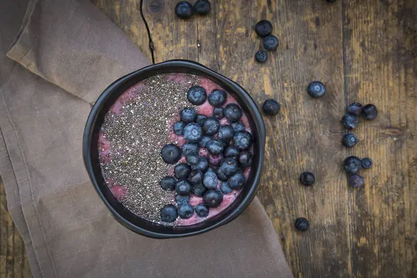 Blueberry Smoothie Chia Tohum Kase Taze Yaban Mersini Ile — Stok fotoğraf