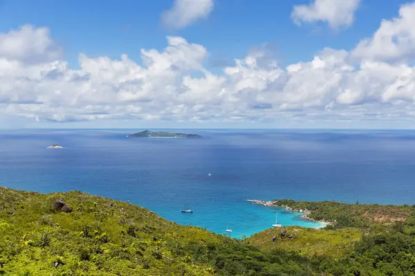 Seychellen Praslin Uitzicht Vanaf Anse Lazio Pointe Chevalier Naar Aride — Stockfoto