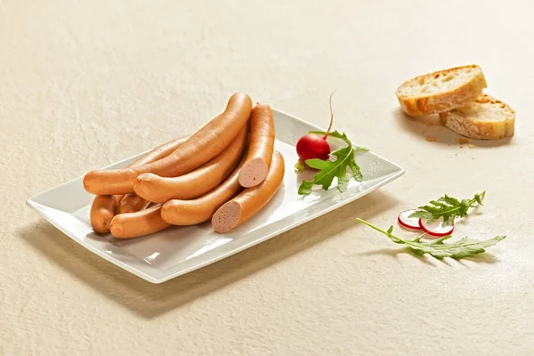 Wiener Sausages Plate Beige Background — Stock Photo, Image