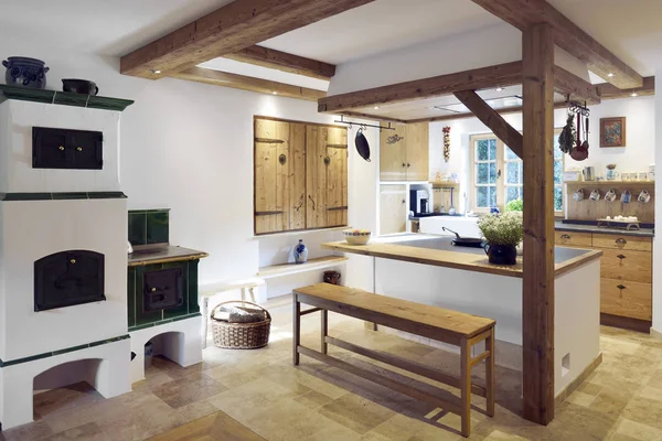 Rustic Country Style Home Kitchen Island — Stock Photo, Image