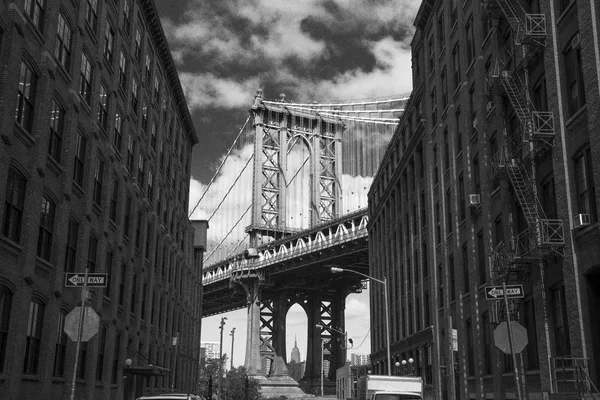 Сша Нью Йорк Частиною Бруклінський Міст Між Фасадів Нижня Подання — стокове фото