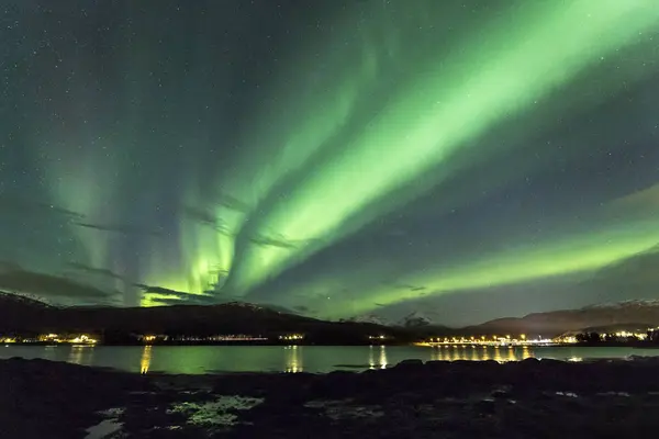 Norway Troms Green Northern Lights — Stock Photo, Image