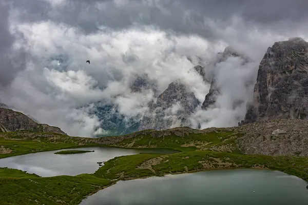 Blick Auf Piani Seen Und Paternkofel Bewölkten Tagen Dolomiten Alto — Stockfoto