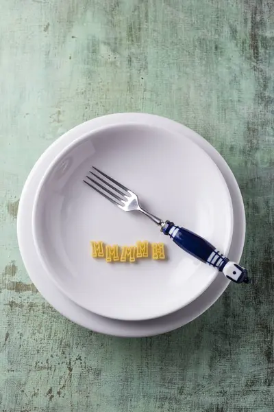 Pasta Letters Fork Plate — Stock Photo, Image