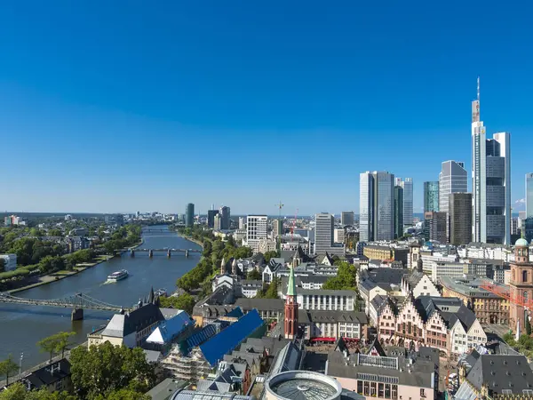 Vista Cidade Com Skyline Distrito Financeiro Frankfurt Main Hesse Alemanha — Fotografia de Stock