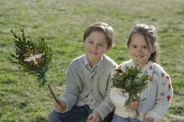 Germany Upper Bavaria Little Boy Girl Palmbusch Meadow — Stock Photo, Image