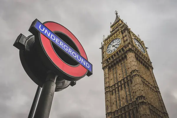 Wielka Brytania Anglia Londyn Podziemne Znak Big Ben — Zdjęcie stockowe