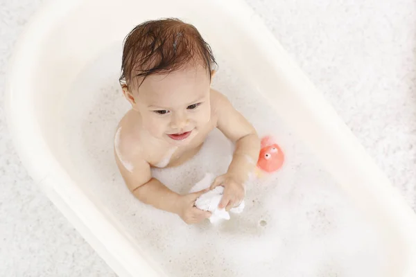 Smiling Baby Girl Bathing Tub — Stock Photo, Image