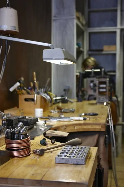 Goldsmith Workshop Tools Work Table — Stock Photo, Image