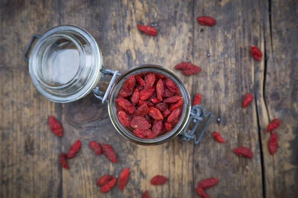 Organiczne Jagody Goji Słoik — Zdjęcie stockowe