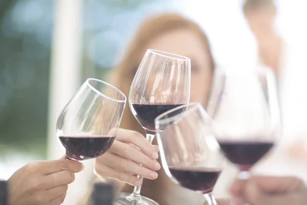 Hands Holding Glasses Red Wine — Stock Photo, Image