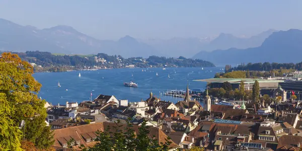 Sviçre Luzern Lucerne Eski Şehir Canton Görüntülemek Için Dört Kanton — Stok fotoğraf