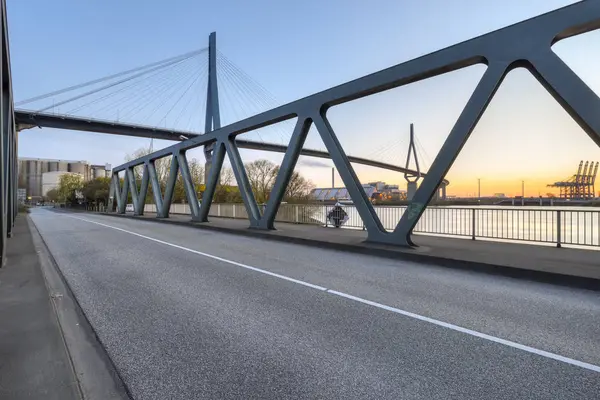 Almanya Hamburg Liman Koehlbrand Köprü Şehir Liman Liman Arka Plan — Stok fotoğraf