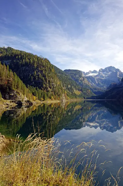 Austria Salzkammergut Lago Vorderer Gosausee Con Montañas Dachstein Fondo — Foto de Stock