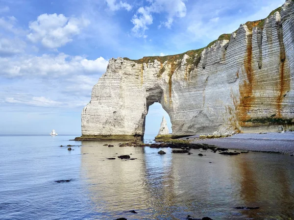 France Normandy Etretat Cote Albatre Rocky Coastline — стоковое фото