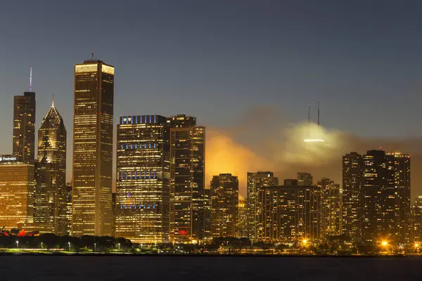 Eua Illinois Chicago Skyline Lake Michigan Noite — Fotografia de Stock
