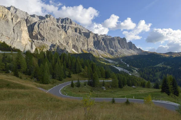 Itália Tirol Sul Dolomitas Passe Gardena Com Langkofel Pela Manhã — Fotografia de Stock