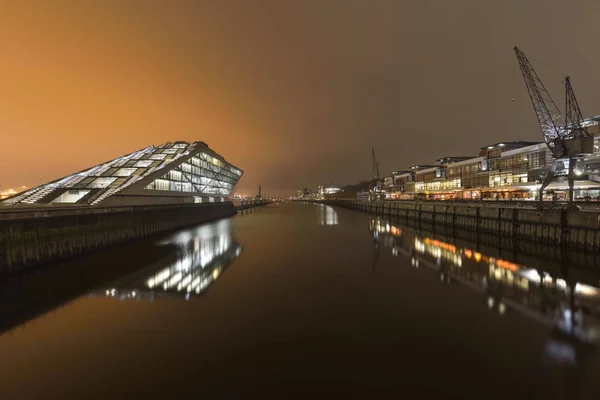 Germania Amburgo Porto Architettura Moderna Dockland Notte — Foto Stock