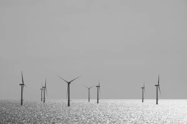 Belgien Västflandern Ostende Zeebruegge Thorntonbank Vindkraftpark Havet Solsken — Stockfoto