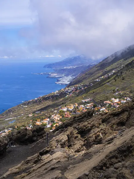 西班牙 加那利群岛 帕尔马 Fuencaliente 从圣安东尼奥火山到洛杉矶的 Canarios 海滨景观的景观鸟瞰图 — 图库照片