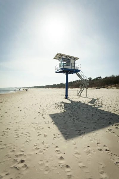 Germany Mecklenburg Western Pomerania Heringsdorf Lifeguard Cabin Beach Sand Water — Stock Photo, Image