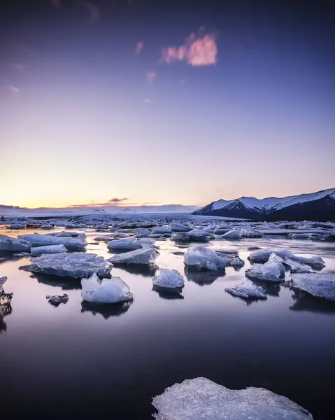 Islandia Widok Laguny Jokulsarlon Lodu Zmierzchu — Zdjęcie stockowe