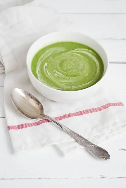 Wild Garlic Soup Bowl Napkin Spoon — Stock Photo, Image