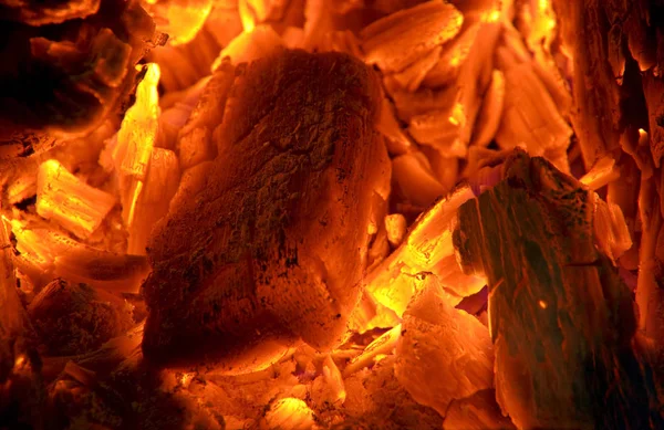Closeup View Glowing Charcoals Heap — Stock Photo, Image