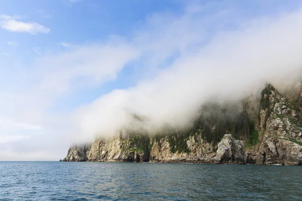 Eua Alasca Seward Resurrection Bay Rocha Escondida Atrás Uma Nuvem — Fotografia de Stock