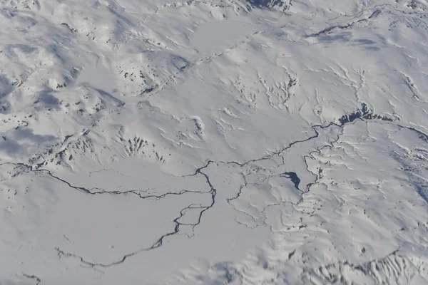 Islândia Vista Aérea Rio Neve Paisagem Durante Dia — Fotografia de Stock