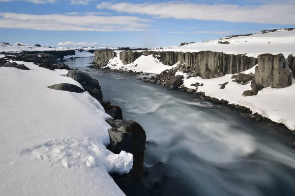 Island Dettifoss Vattenfall Snö — Stockfoto