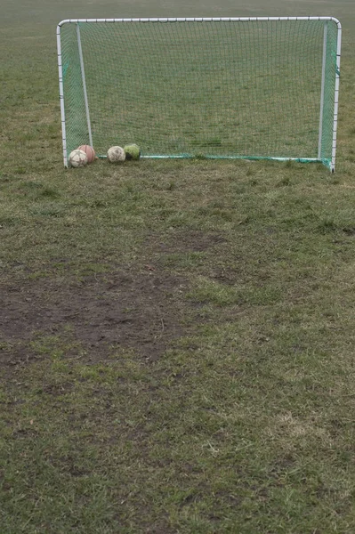 Soccer Goal Old Footballs — Stock Photo, Image