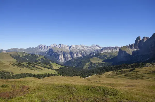 Olaszország Dél Tirol Kilátás Sella Hágó Napközben — Stock Fotó