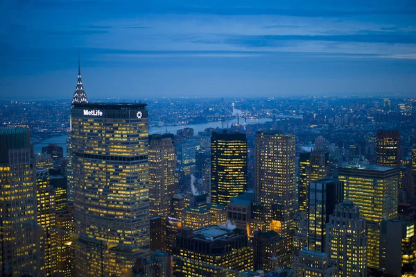États Unis New York Manhattan Vue Sur Horizon Éclairé Crépuscule — Photo