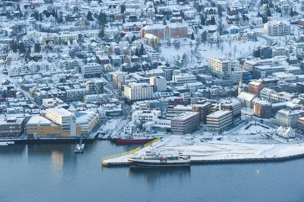 View Storsteinen Ship Harbour Winter Norway Troms Tromso — Stock Photo, Image