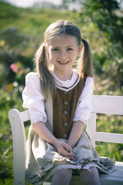 Portait Little Girl Wearing Country Style Dress — Stock Photo, Image