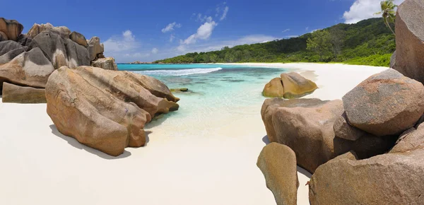 Seychellen Digue Uitzicht Het Strand Van Anse Cocos — Stockfoto