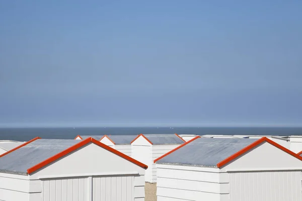 Belgium Beach Cabins Északi Tenger — Stock Fotó