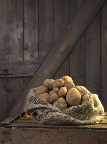 Свежий картофель в мешке — стоковое фото