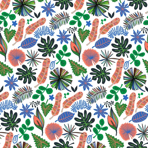 Vector seamless pattern with tropical leaves and nature — Stock Vector